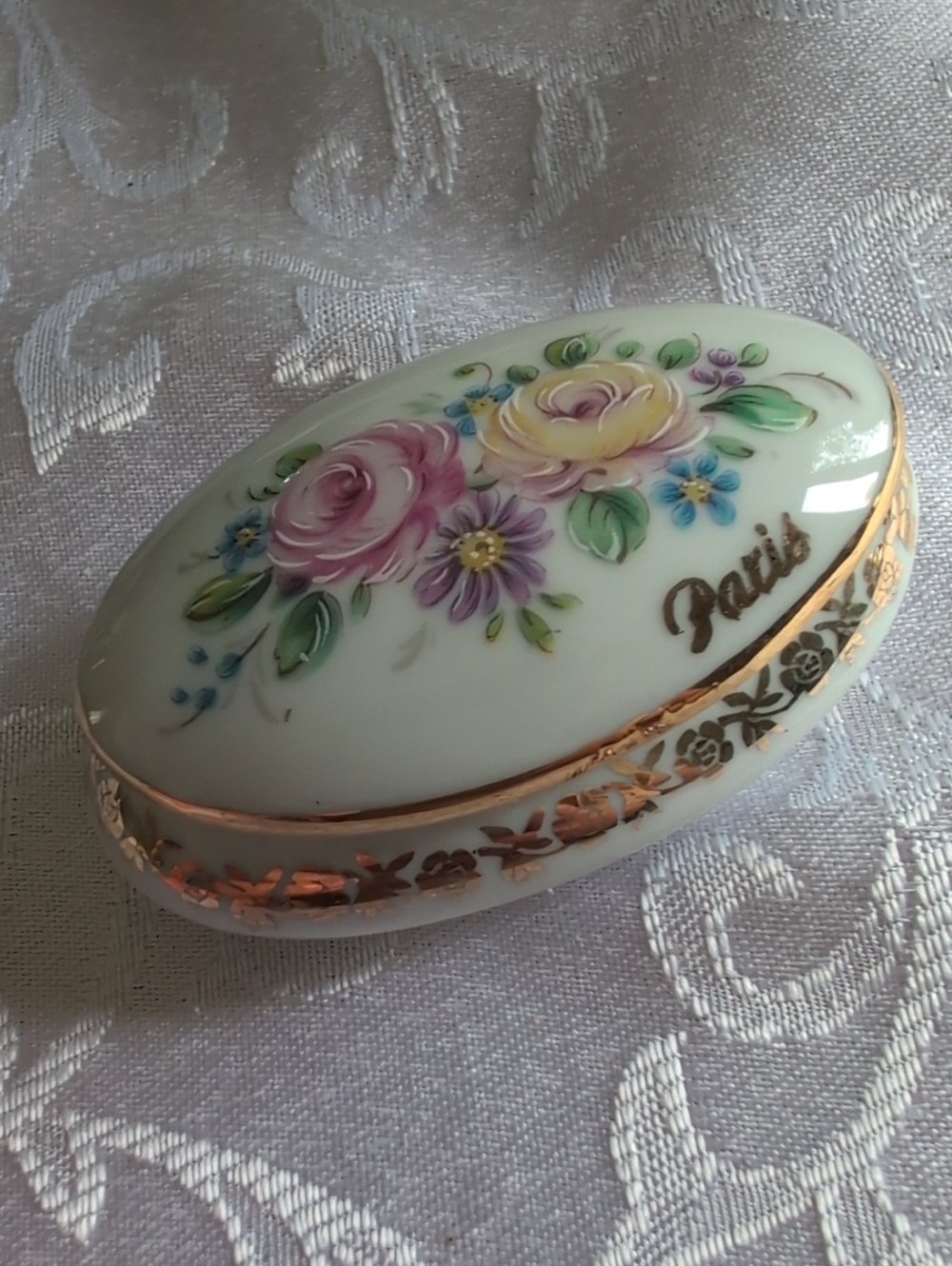 Vintage Limoges Porcelain Trinket Box with Hand-Painted Floral Design